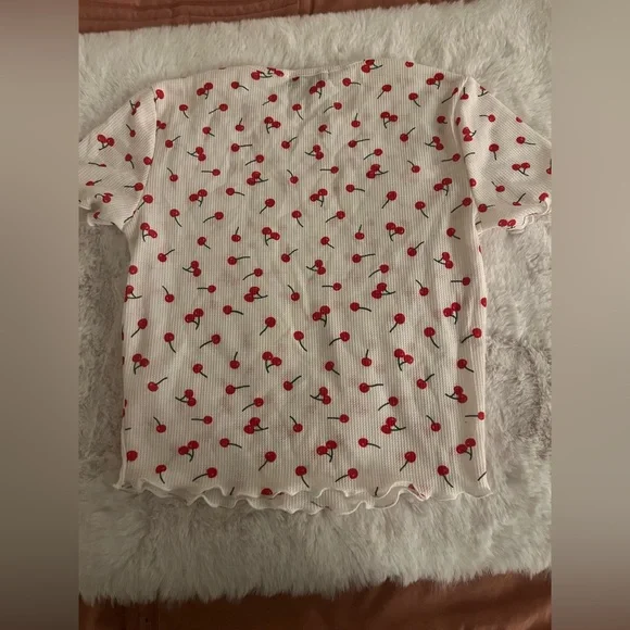 4/$10 Bundle Sale: White Cherry Short Sleeve Crop Top - Picture 4 of 4